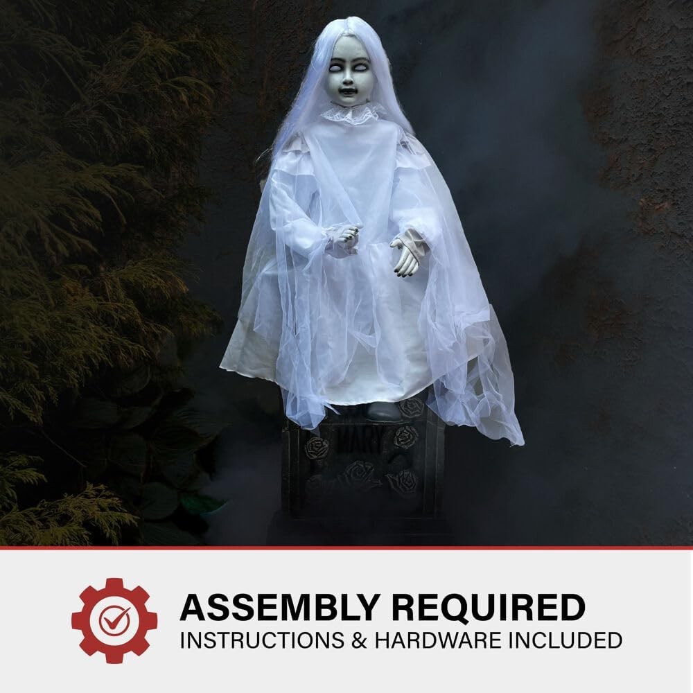 4 Ft . Motion-Activated Sitting Tombstone Girl Premium Talking Halloween Décor