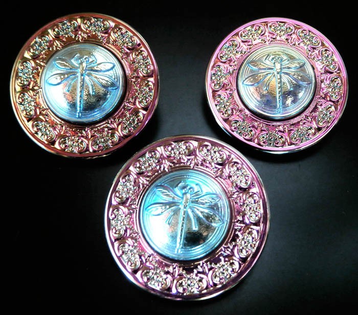 3 Czech Glass Buttons #P750 – RARE – LARGE (34 mm) – WOW!!!