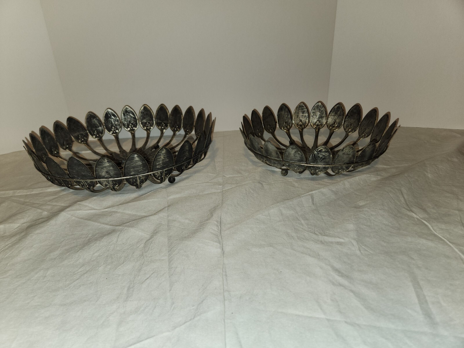 2 Vintage Metal Serving Bowl Trivets, Spoons Motif, One of A Kind (OOAK)