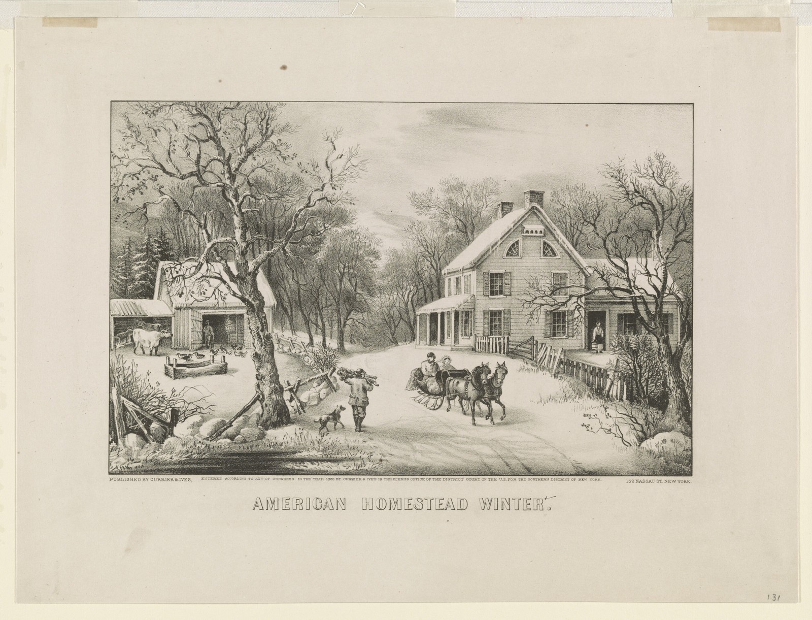 American Homestead Winter Vintage Sleigh Scene Photo Reprint Wall Art