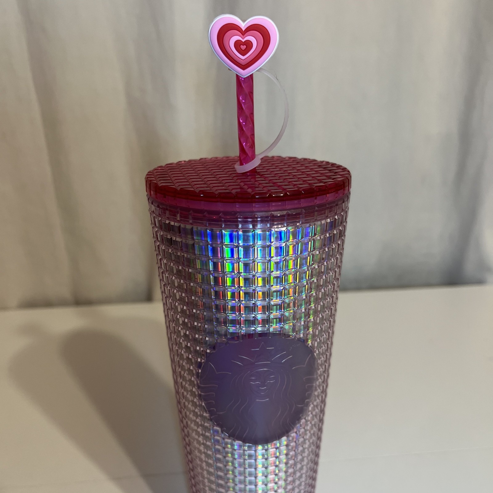 Starbucks 2023 Grid Bubblegum Gradient Pink Silver Iridescent Tumbler Cup 24 oz