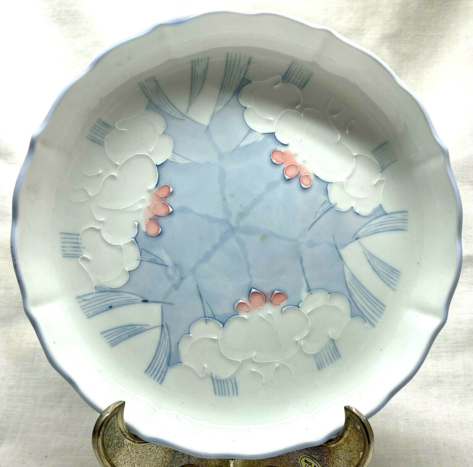 Dishes Japanese ceramic set of 6 blue pastels round 7 1/8 inch diam 1 1/8″ high