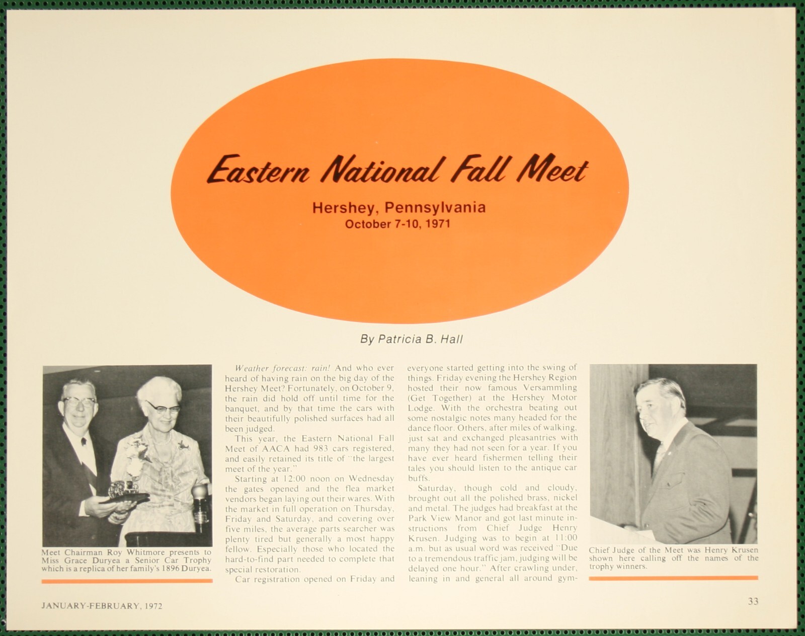 AACA Antique Auto Eastern Meet Highlights Hershey Vintage Pictorial Article 1972