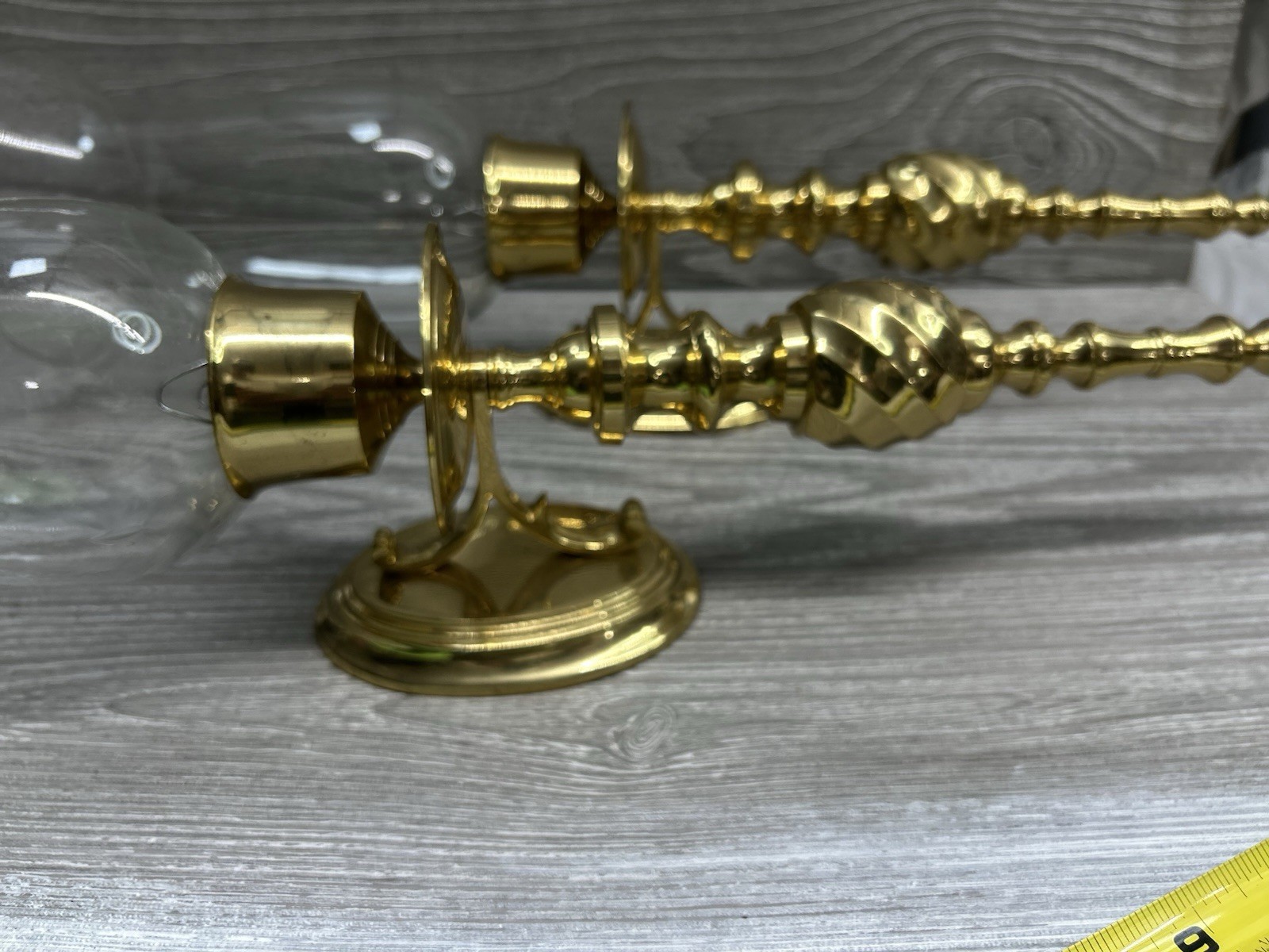 Vintage Pair Solid Brass Hurricane Wall Sconces 18″ Candle Holders India