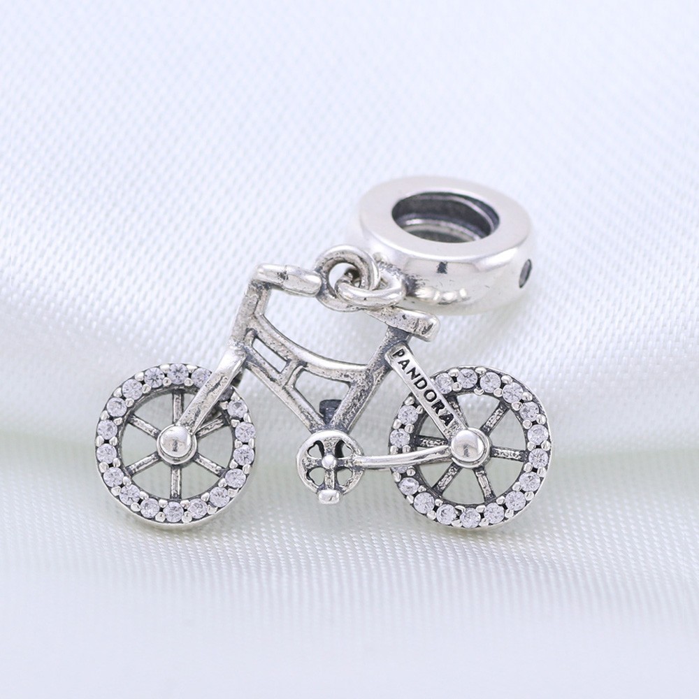 Brilliant Bicycle Sterling Silver Clear CZ Pandora Dangle Charm Sports Lifestyle