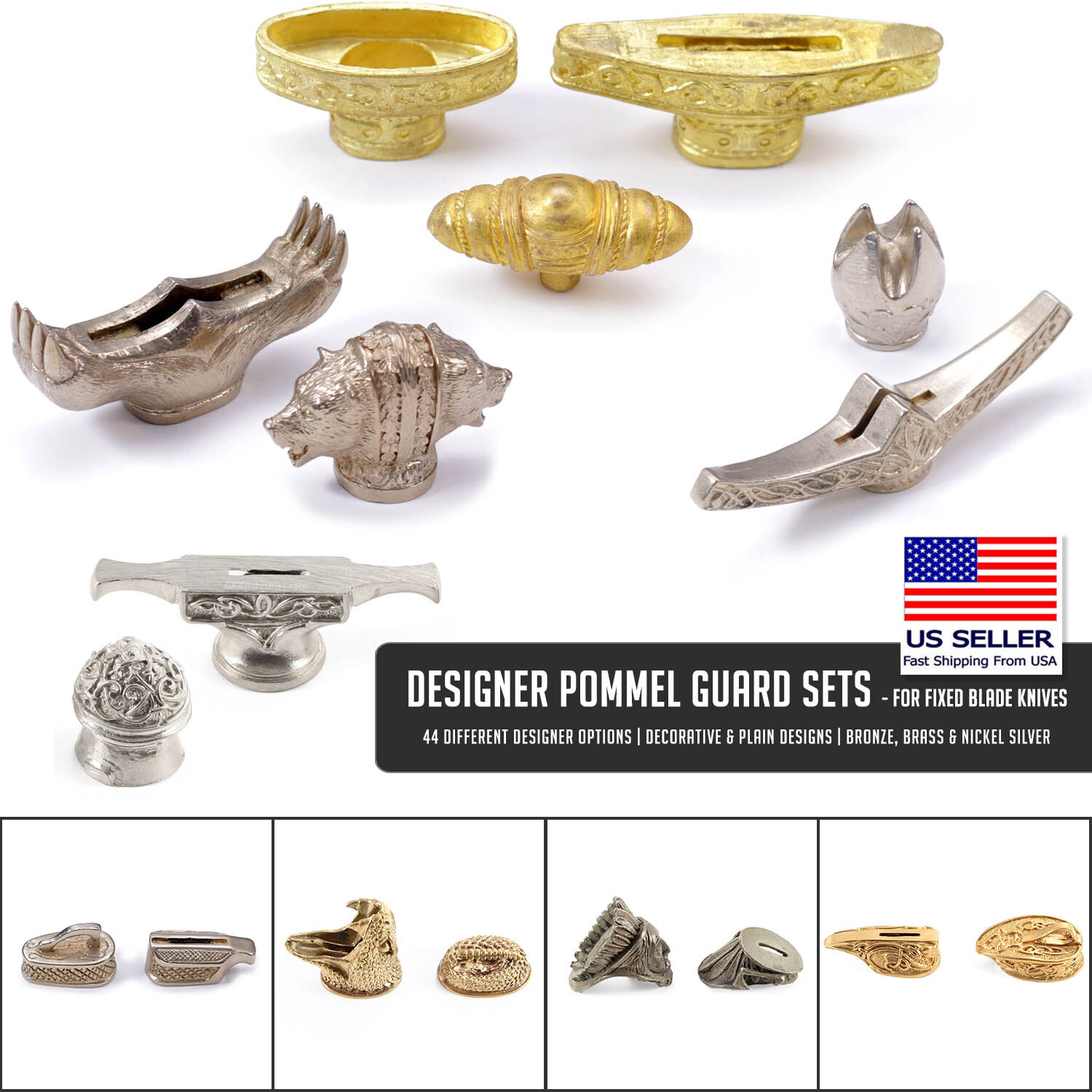Knife Handle Pommel & Guard Matching Sets – 44 Different Designer Options