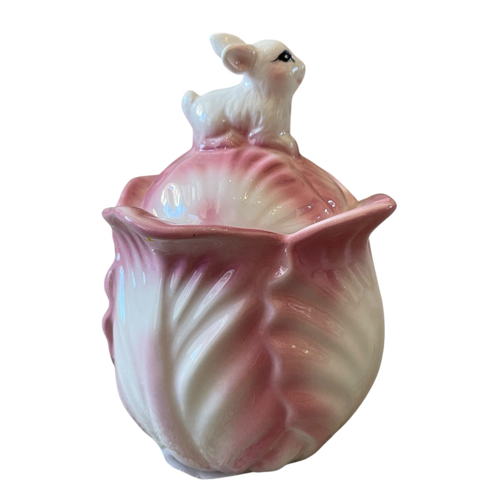 Corner Ruby Spring Collection Cabbage & Bunny Sugar Bowl Pink & White New
