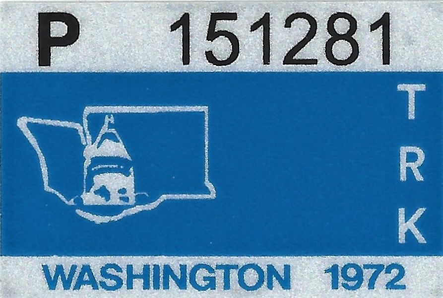 1972 WASHINGTON Vinyl Sticker Decal – TRUCK License Registration TAB TAG – New