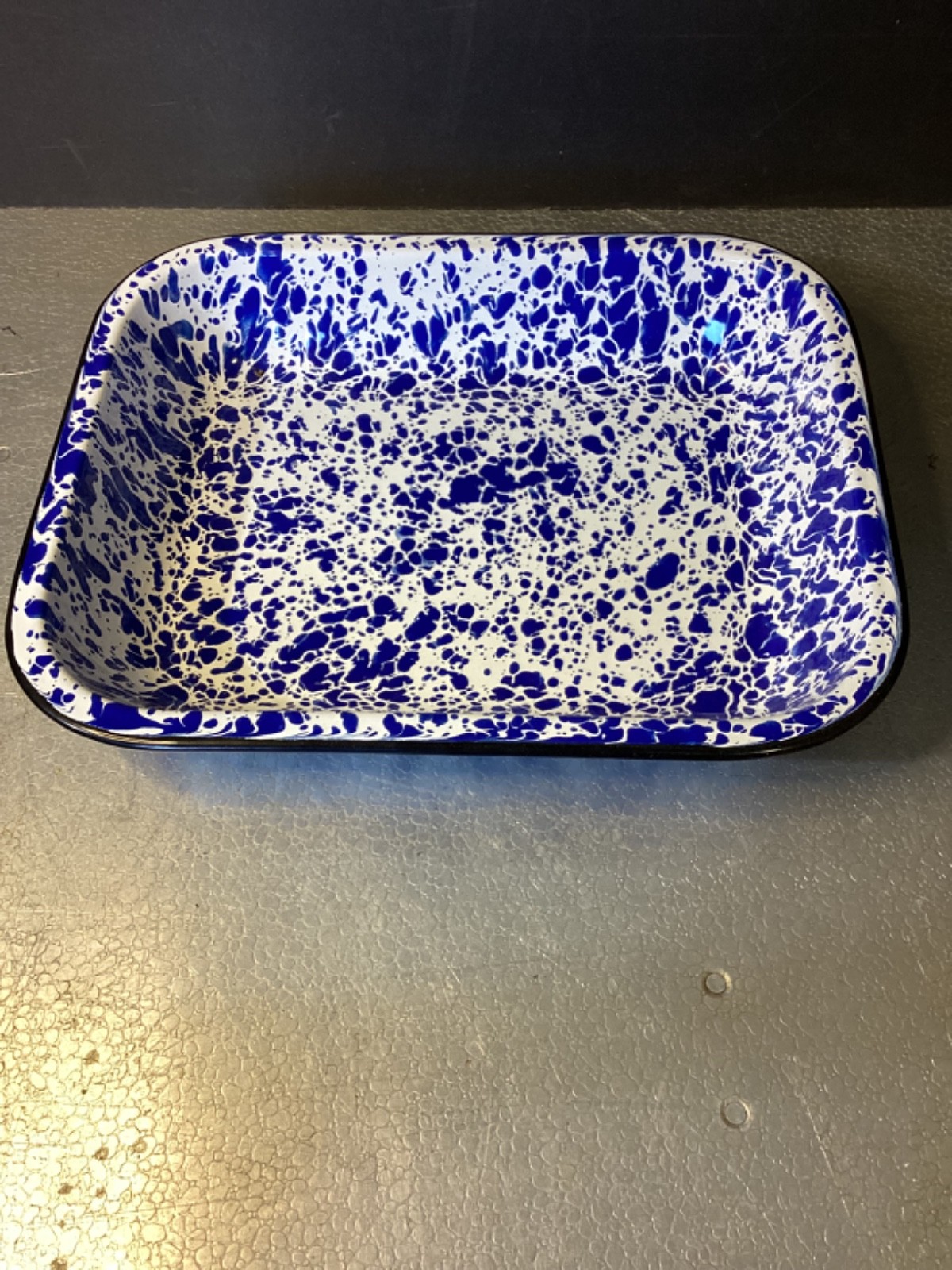 Blue & White Splatter Speckled Enamelware Casserole Baking Dish – 11” x 9”