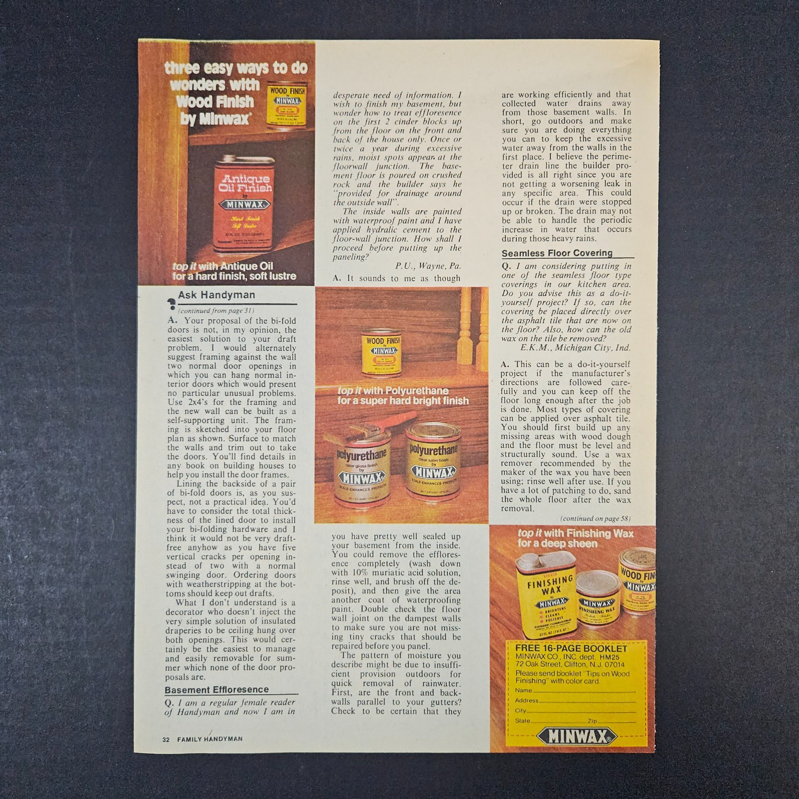1975 Minwax Wood Finish Products Stain Polyurethane Vintage Print Ad Clifton NJ