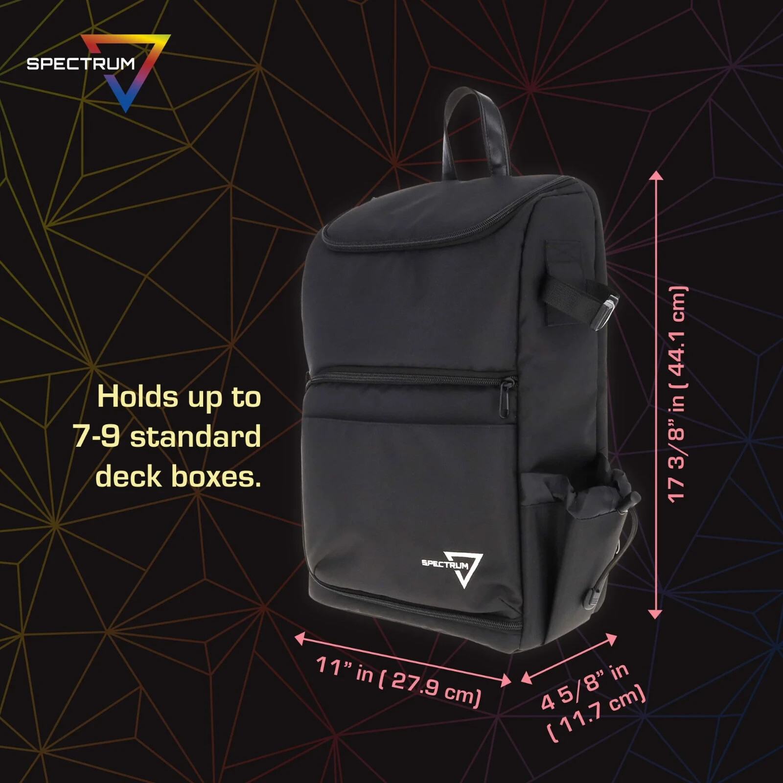 Black BCW Spectrum TCG Backpack Holds 7–9 Deck Cases or Boxes + Playmat Strap