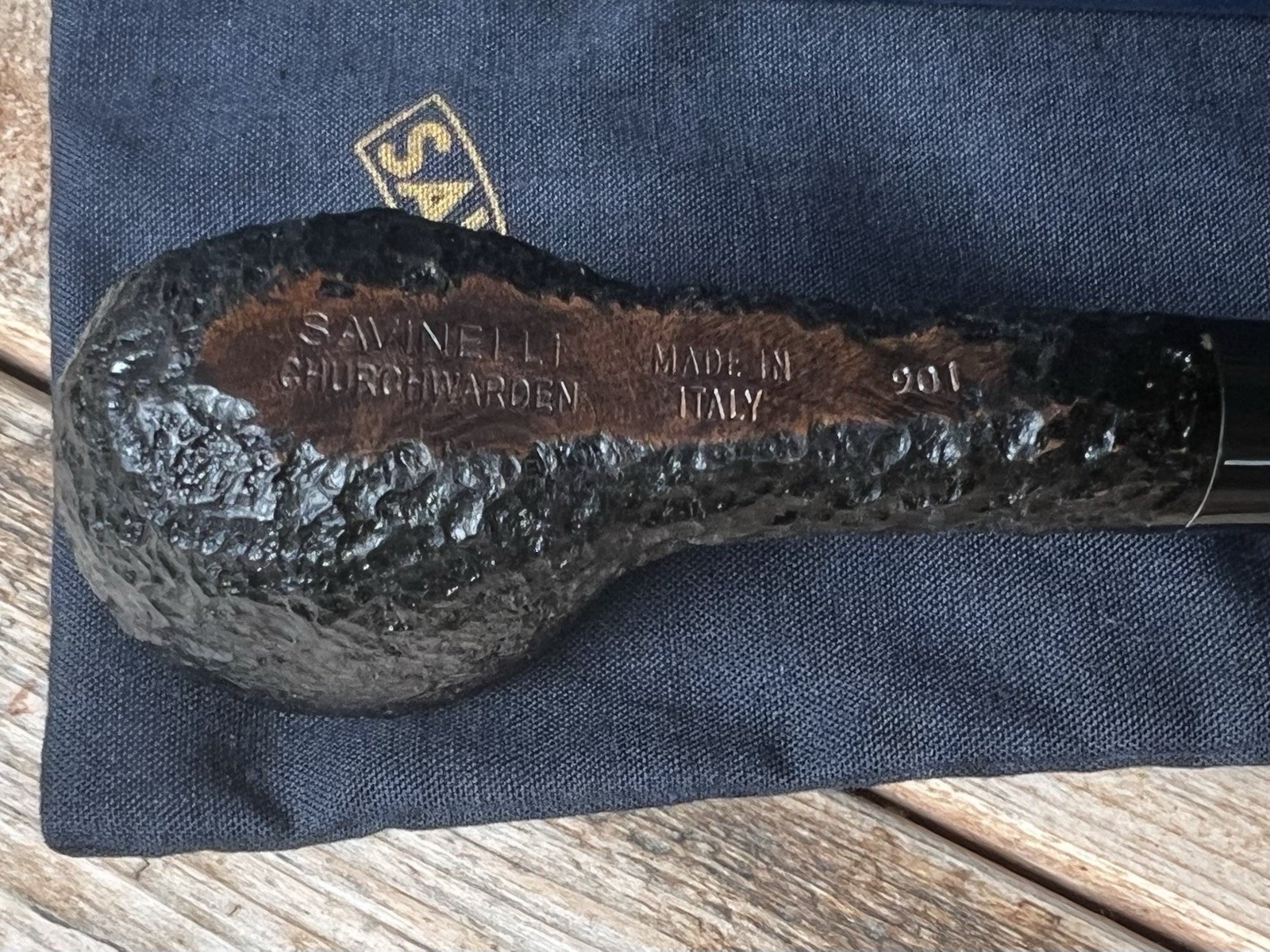 Savinelli Churchwarden Black Rusticated Bent Dublin (901) Pipe – New