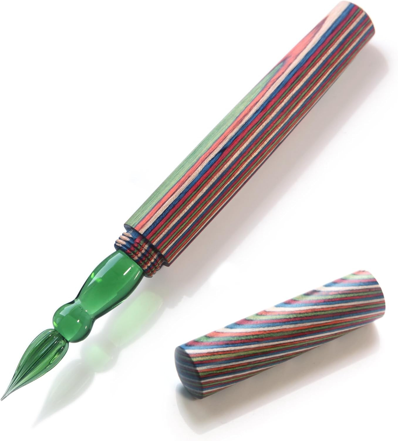 SeventyTwo Handmade Glass Dip Pen with Colorwood Handle, Borosilicate Emerald Gl