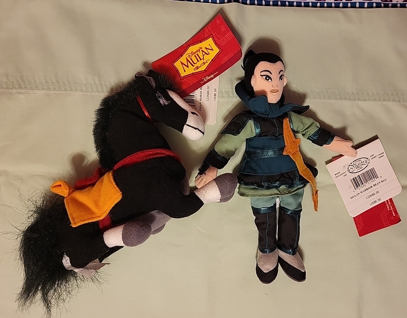 Disney Store Mulan Warrior & Khan The Horse Plush Bean Bag Toy NWT Beanie Lot