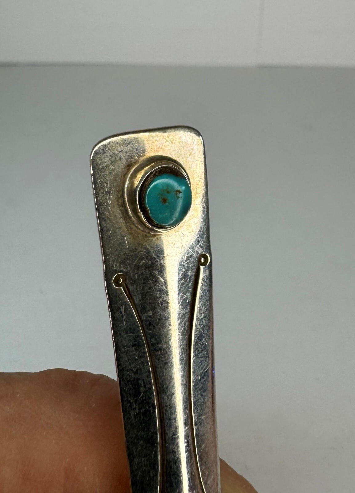 Native American Navajo Serving Spoon/Fork/Spork, Stamped, Round Turquoise (S5