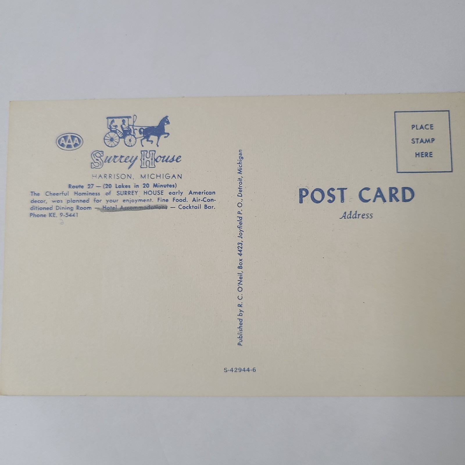 Postcard Surrey House Restaurant Harrison Michigan
