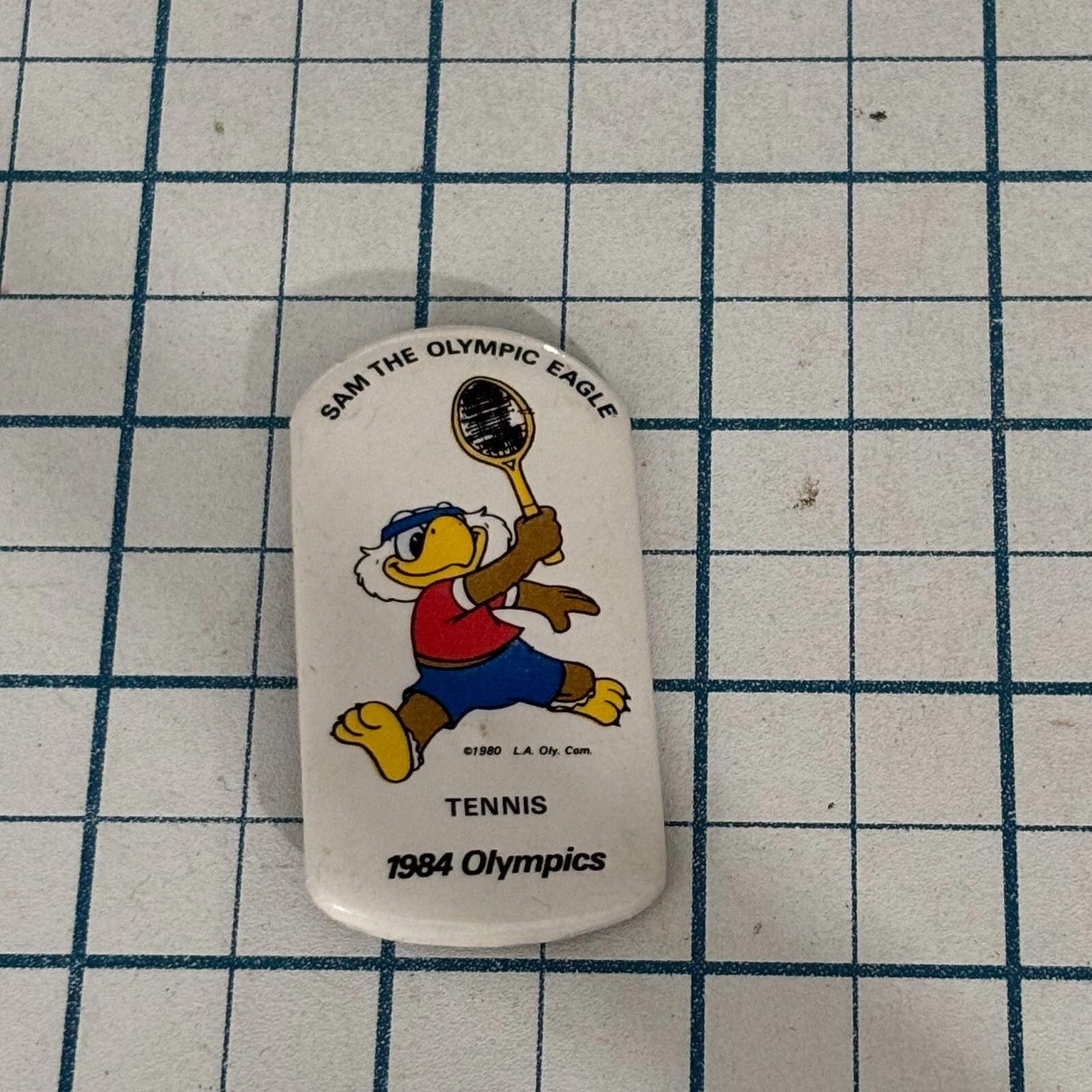 1984 US Olympics Tennis Team USA Vintage Pinback Button Sam The Eagle Mascot