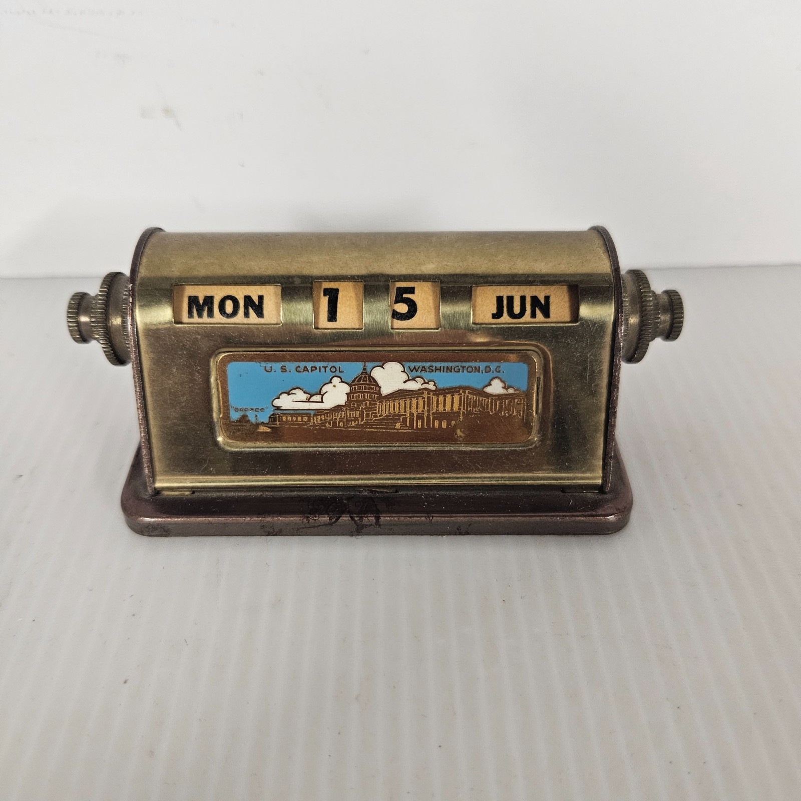1950’s VTG Park Sherman Co. Brass Rolling Perpetual Desk Calendar Works Perfect