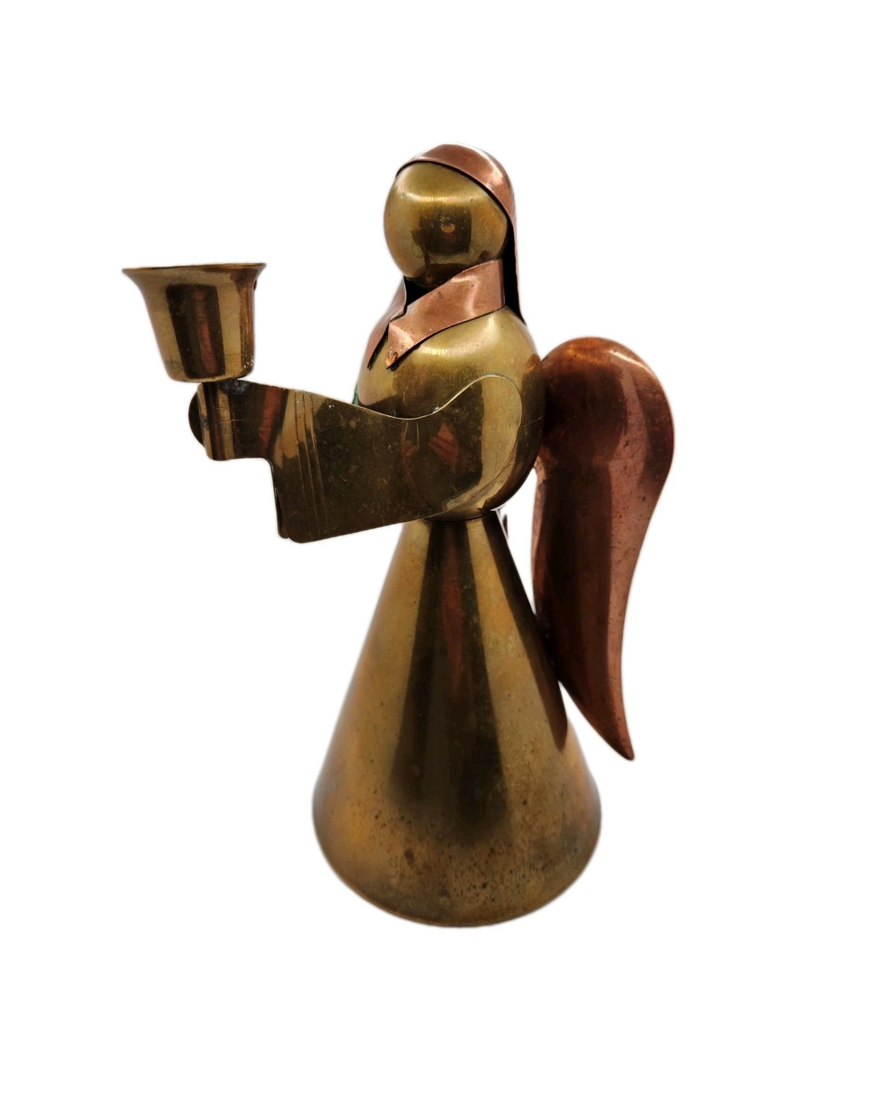 Vintage Brass Copper 9″ Angel Candle Holder Figurine Mid Century Brutalist Decor