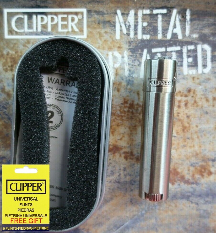 Genuine Clipper Metal Lighter Mini Size BRUSHED SILVER With Chrome Case New