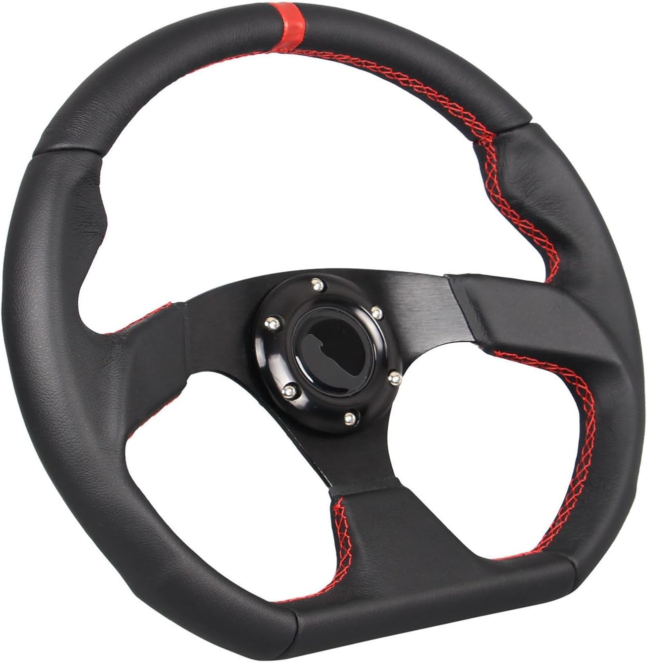 Universal Racing Sports Steering Wheel Red Stripe D Shape 13.8inch 350mm 6 Bolts