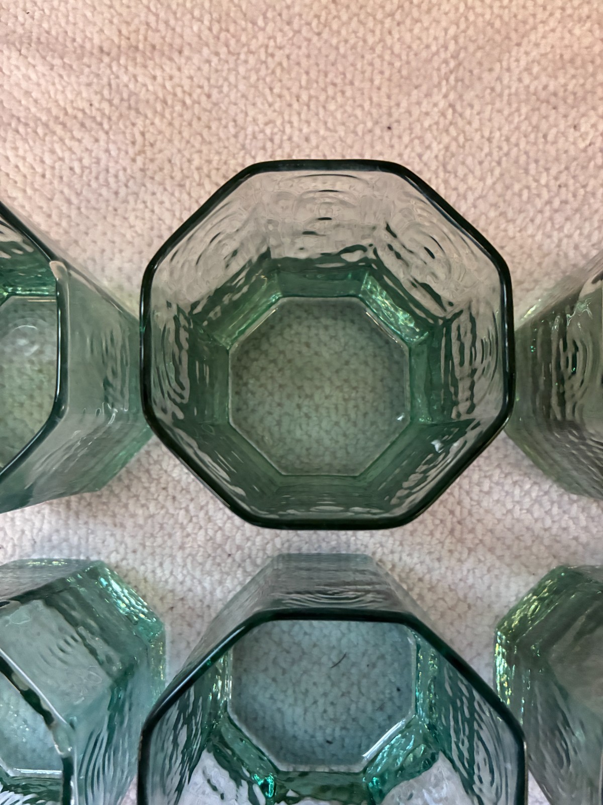 6 Vtg Libbey Green Octagonal Facets Old Fashioned Whiskey Rocks Glasses Lowball