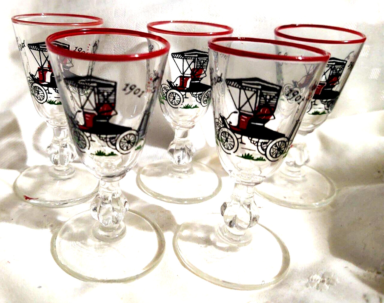 VTG 1950’s 1960’s Retro MCM Set of 5 Stemmed Footed Shots Cordials 1901 Ford