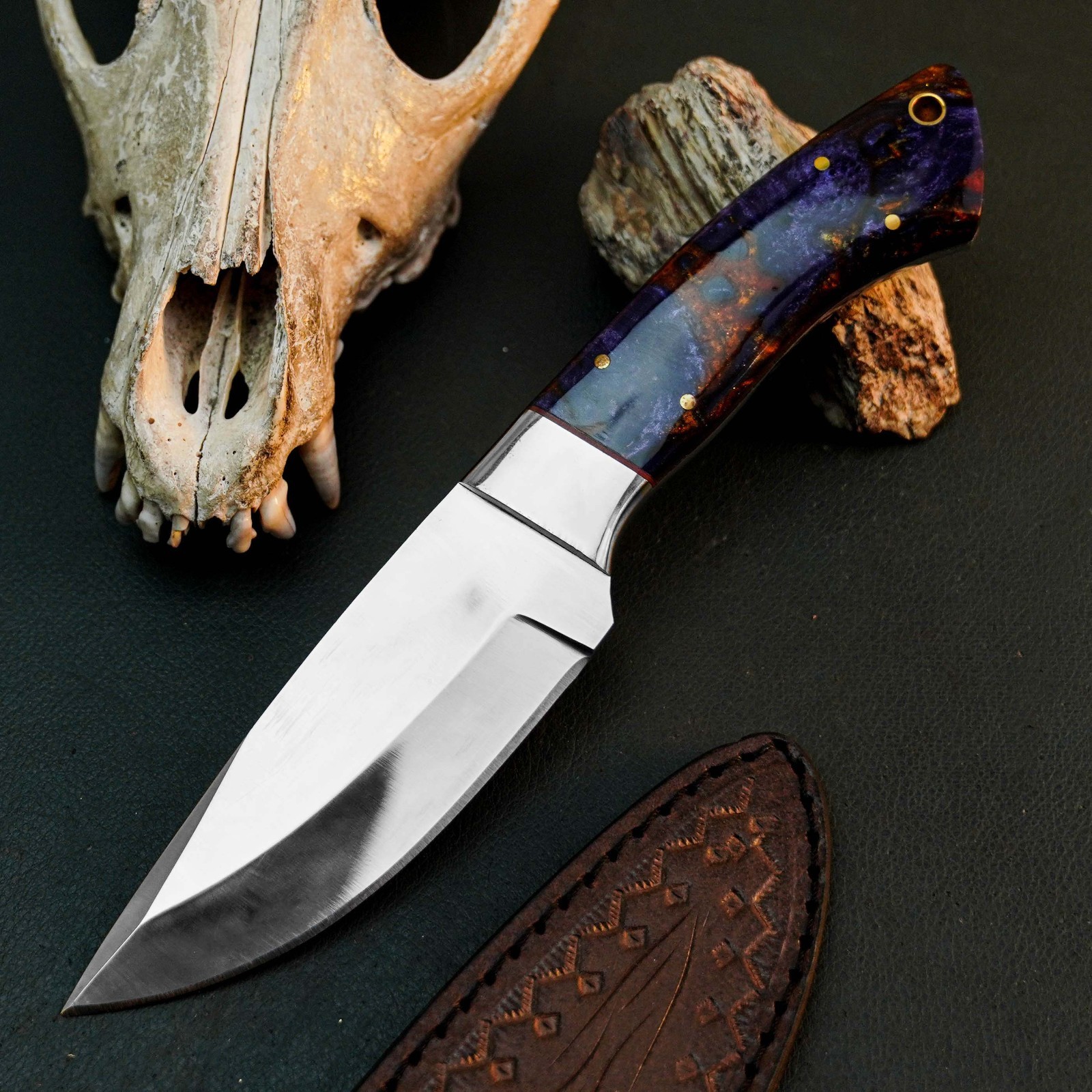 8.7 Inch Bushcraft Hunting Knife Stainless Steel Hunting Blade Resin Handle
