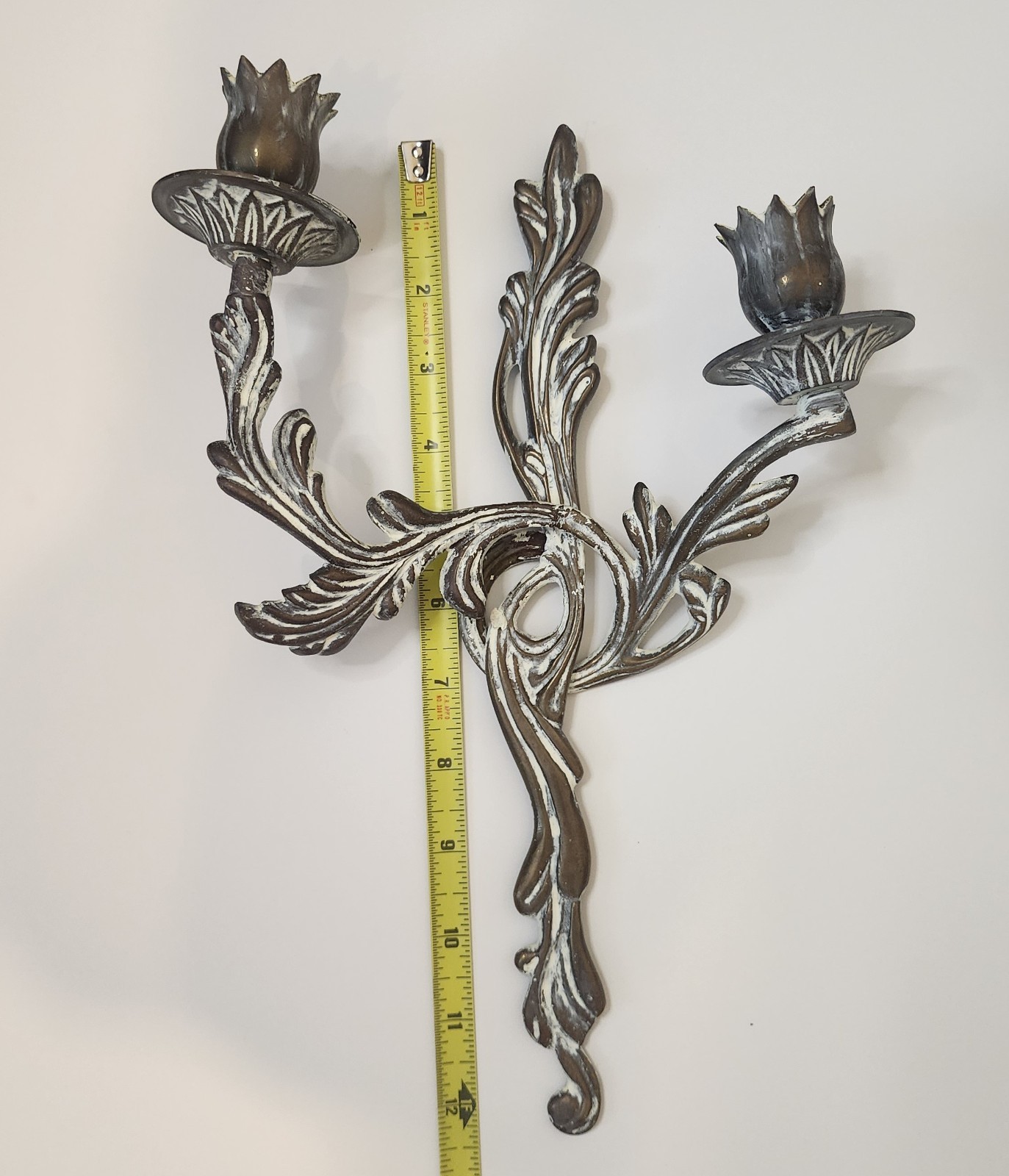 VINTAGE SOLID BRASS ORNATE WALL SCONCES CANDLE HOLDERS LOUIS XV ROCOCO STYLE