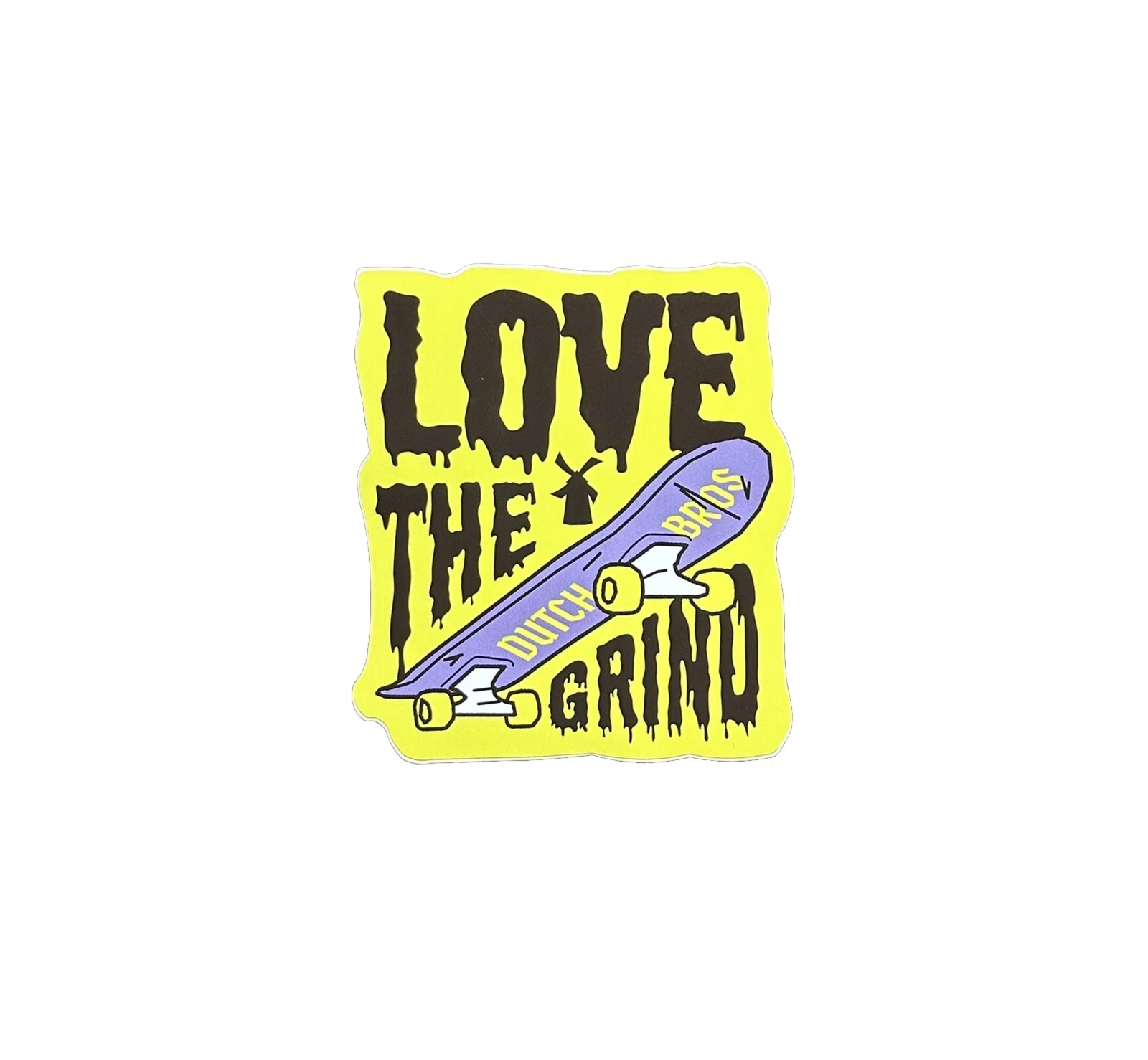 Dutch Bros Sticker Love The Grind Skateboard Yellow & Black September 2023