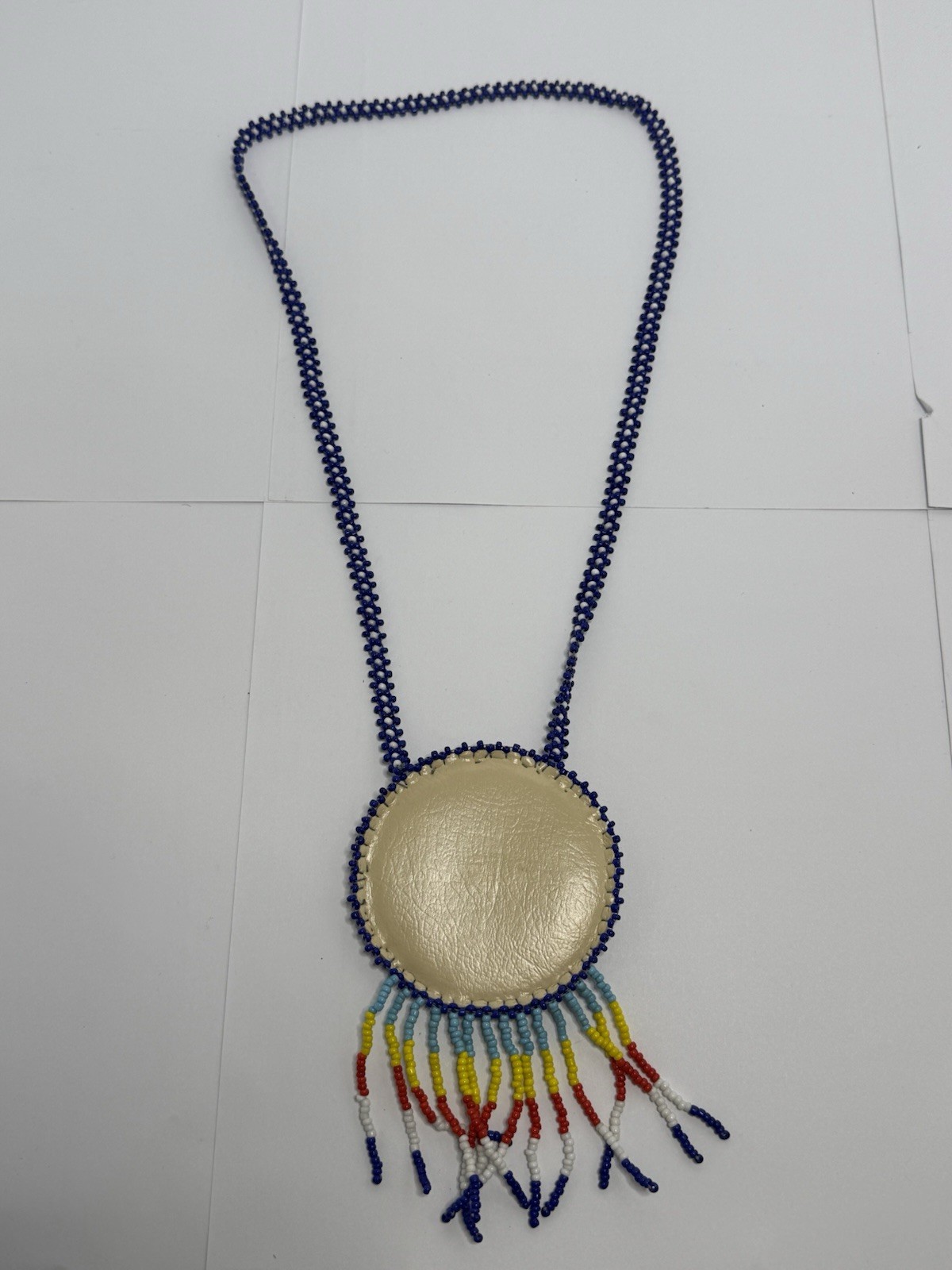 Native American Handmade Seed Bead Beaded Thunderbird Medallion Necklace 17″