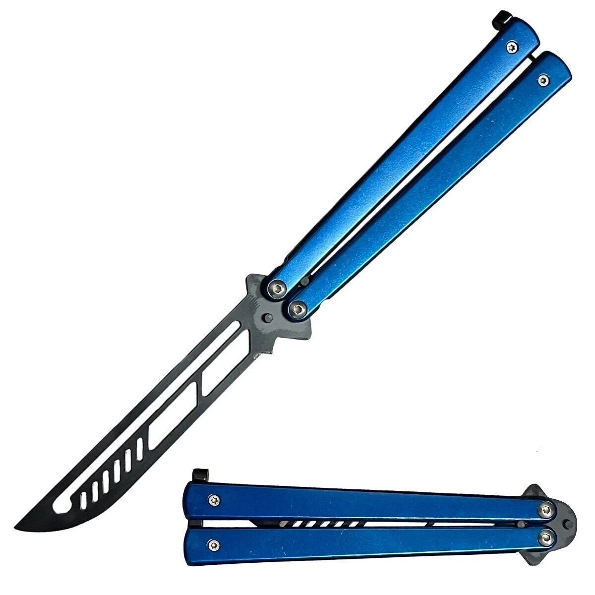 Butterfly Trainer Knife Practice Balisong Dull Training Tool Metal Black Silver