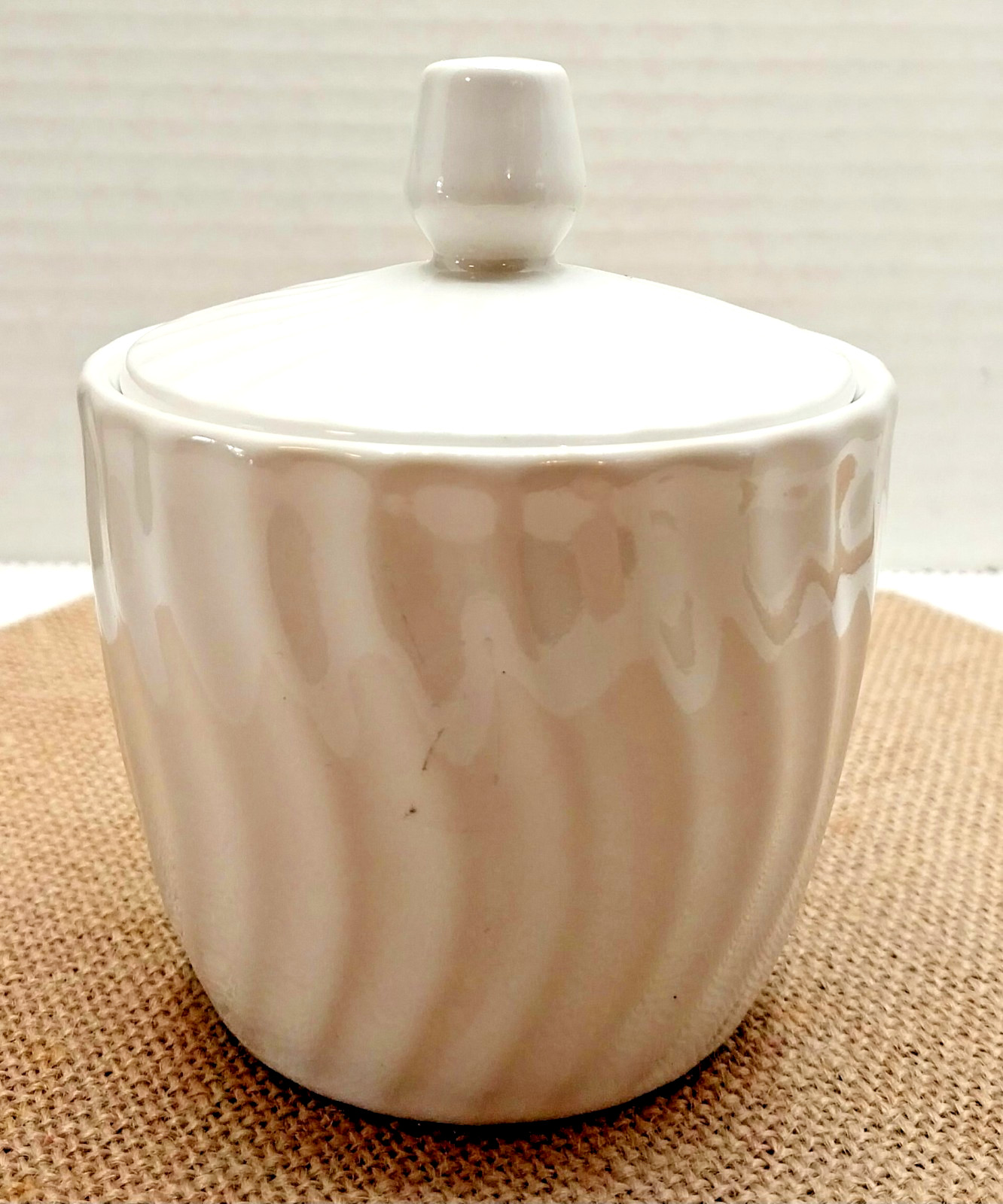 White Ceramic Swirl Pattern Lidded Sugar Bowl No Creamer