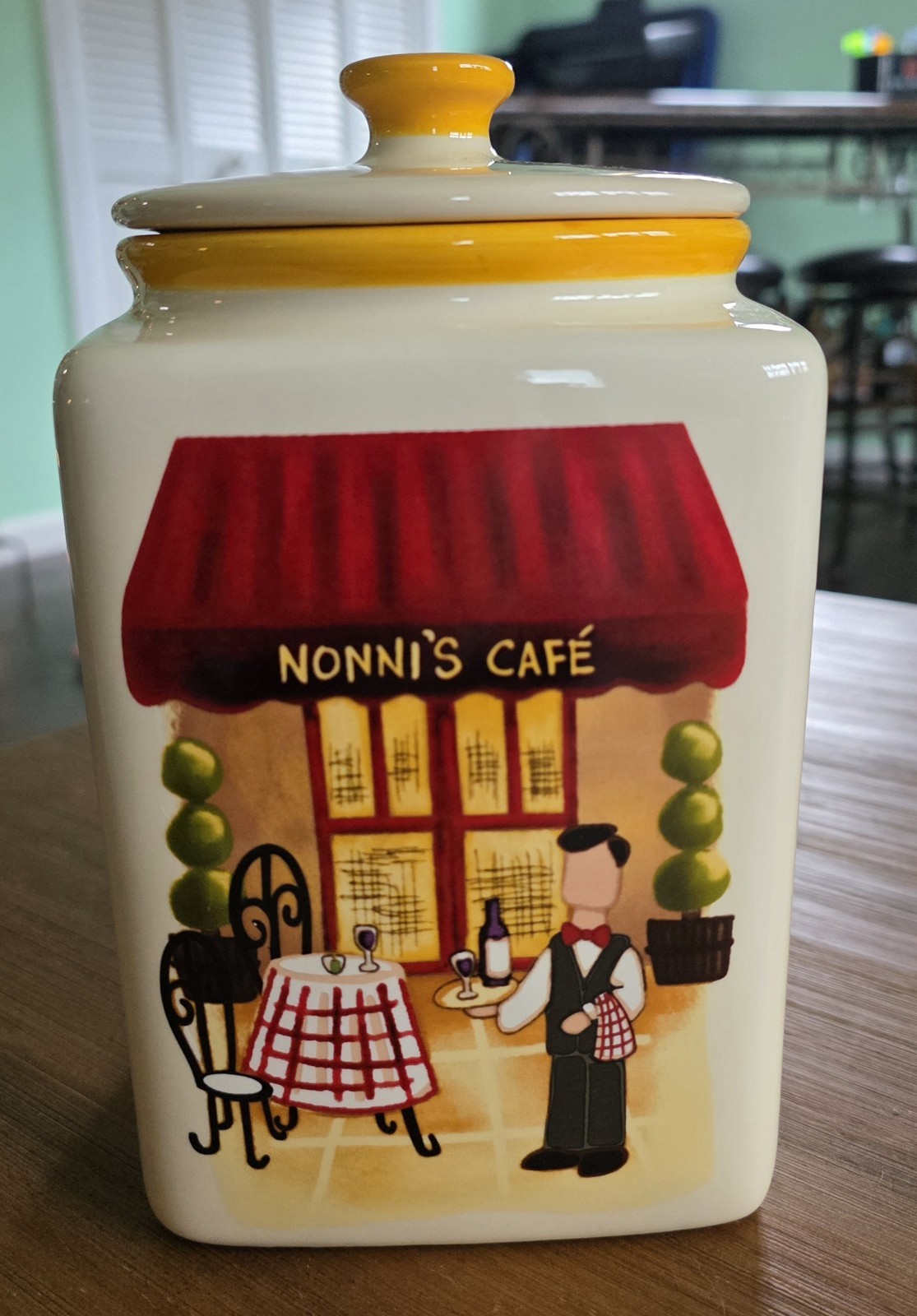 Hand Made for Nonni’s Biscotti Cookie Jar Canister Bistro Cafe Ceramic 8″