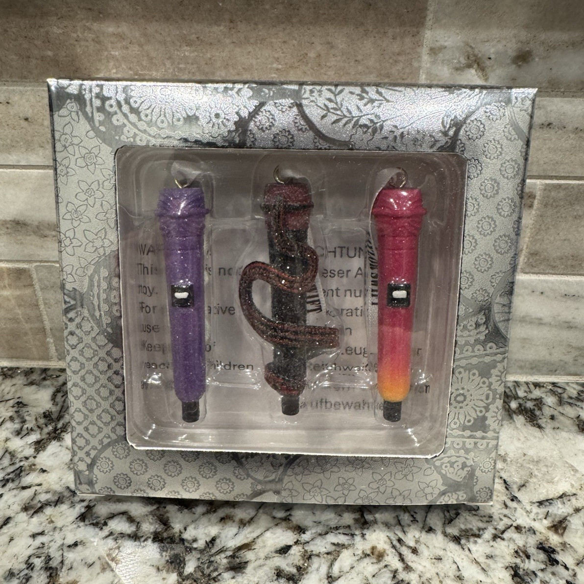 Microphone Ornament Set of 3 Multicolor Hanging Decorations for Christmas