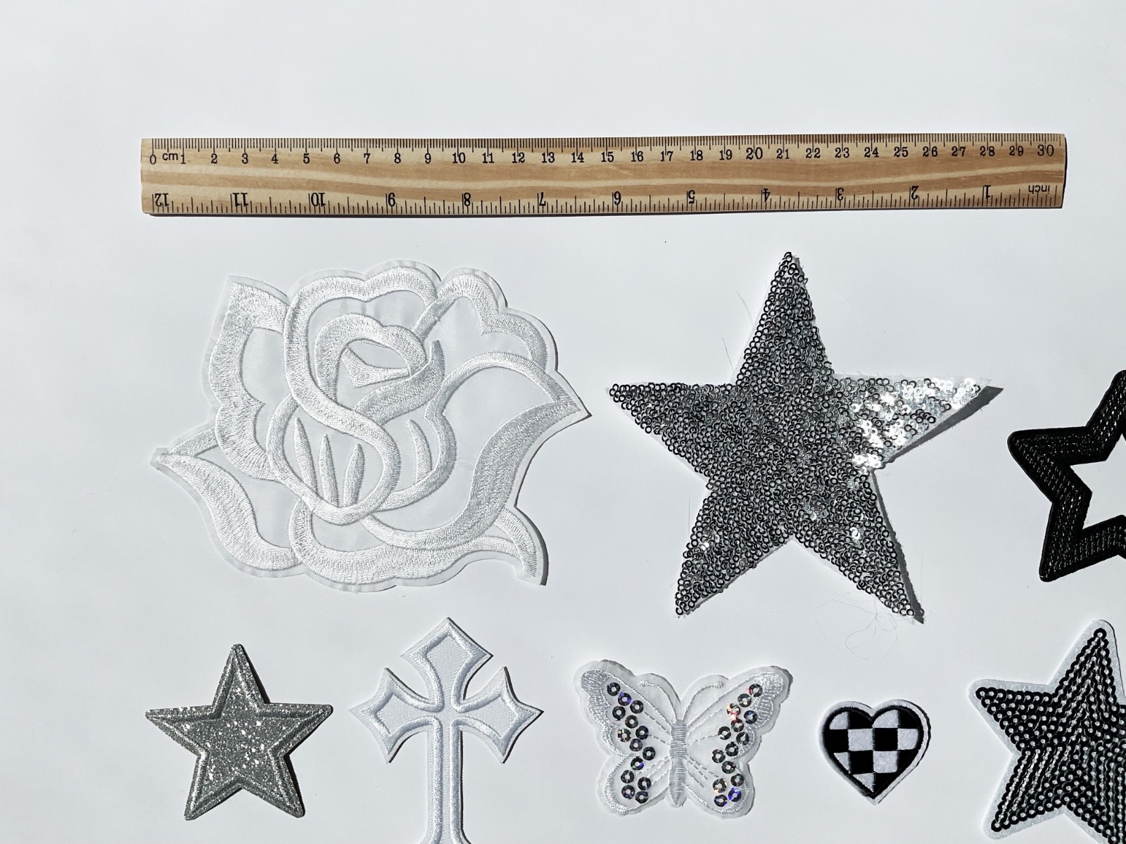 Black and White Patch Iron On, Silver Grey Patches, Sew on Angel Wings