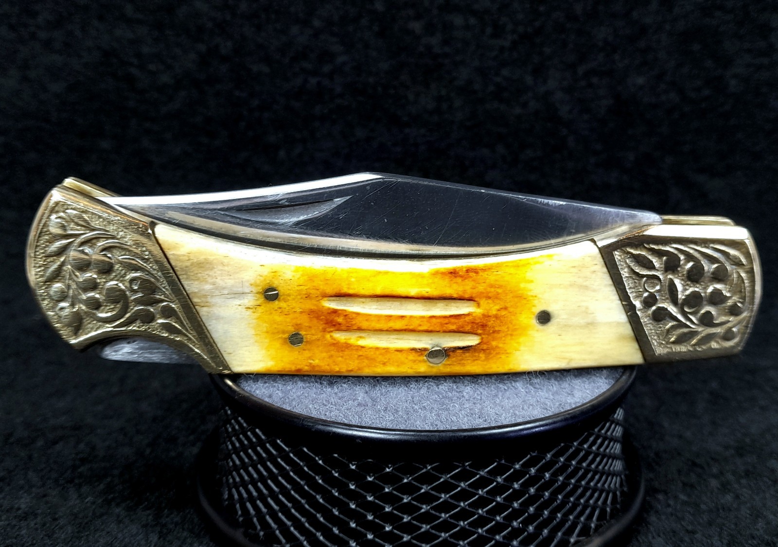 Vintage Genuine Bone & Brass Handle Collectible Pocketknife Clip Point 8.75″