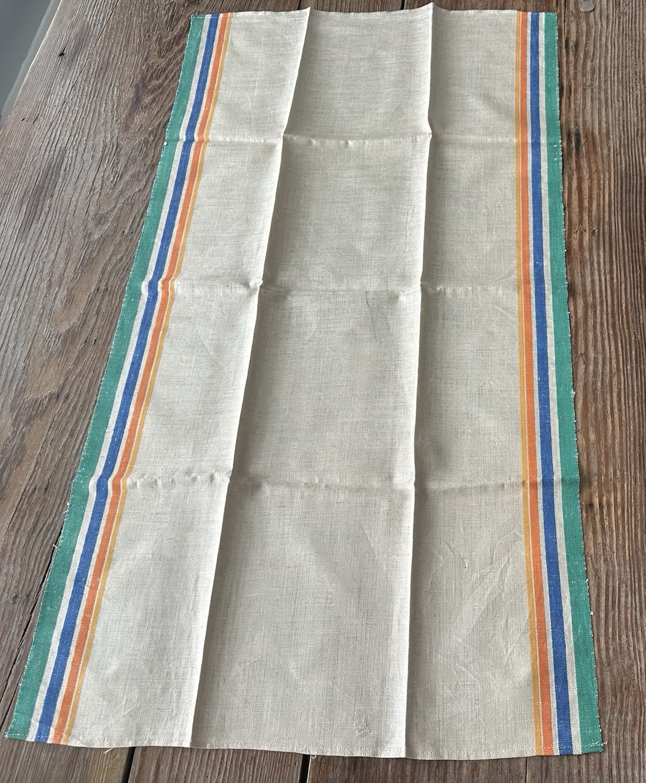 3 Vintage LINEN Dish Tea Towels Multi Color Stripes 17X31 Farmhouse Cottage NOS