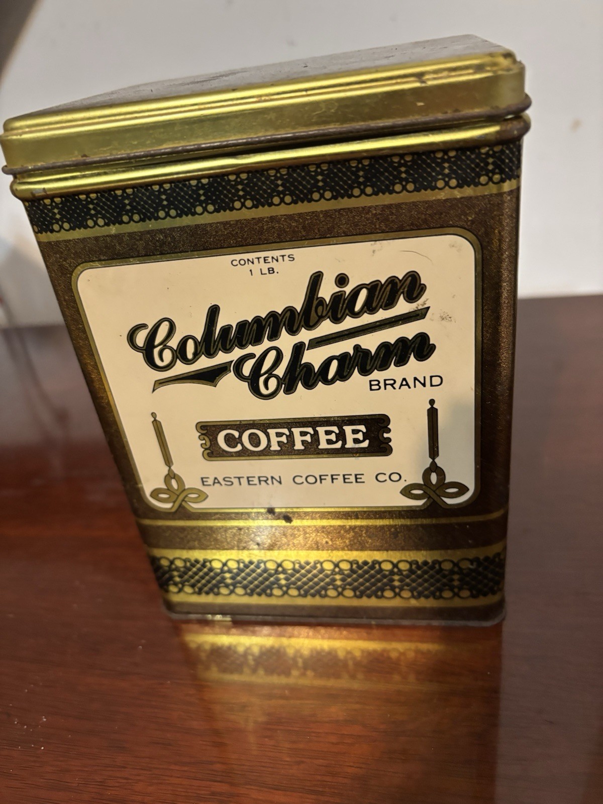 VTG Tin Box Columbian Charm Coffee Brand Eastern Co. 6.5” J.L. Clark Country