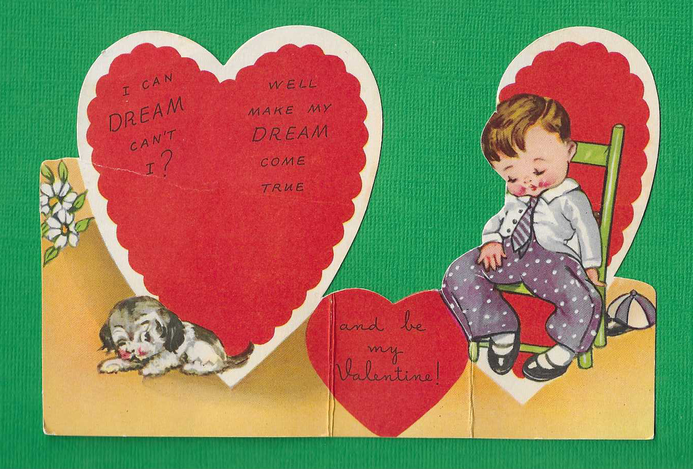 vtg A-meri-Card flip fold I CAN DREAM CAN’T I? WELL COME TRUE Card Boy Puppy D