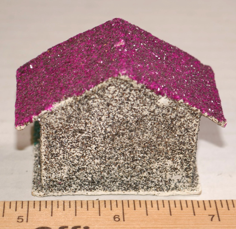 Set Of 5 Vintage Mini Putz Village Glitter Houses & Church-Japan Sticker
