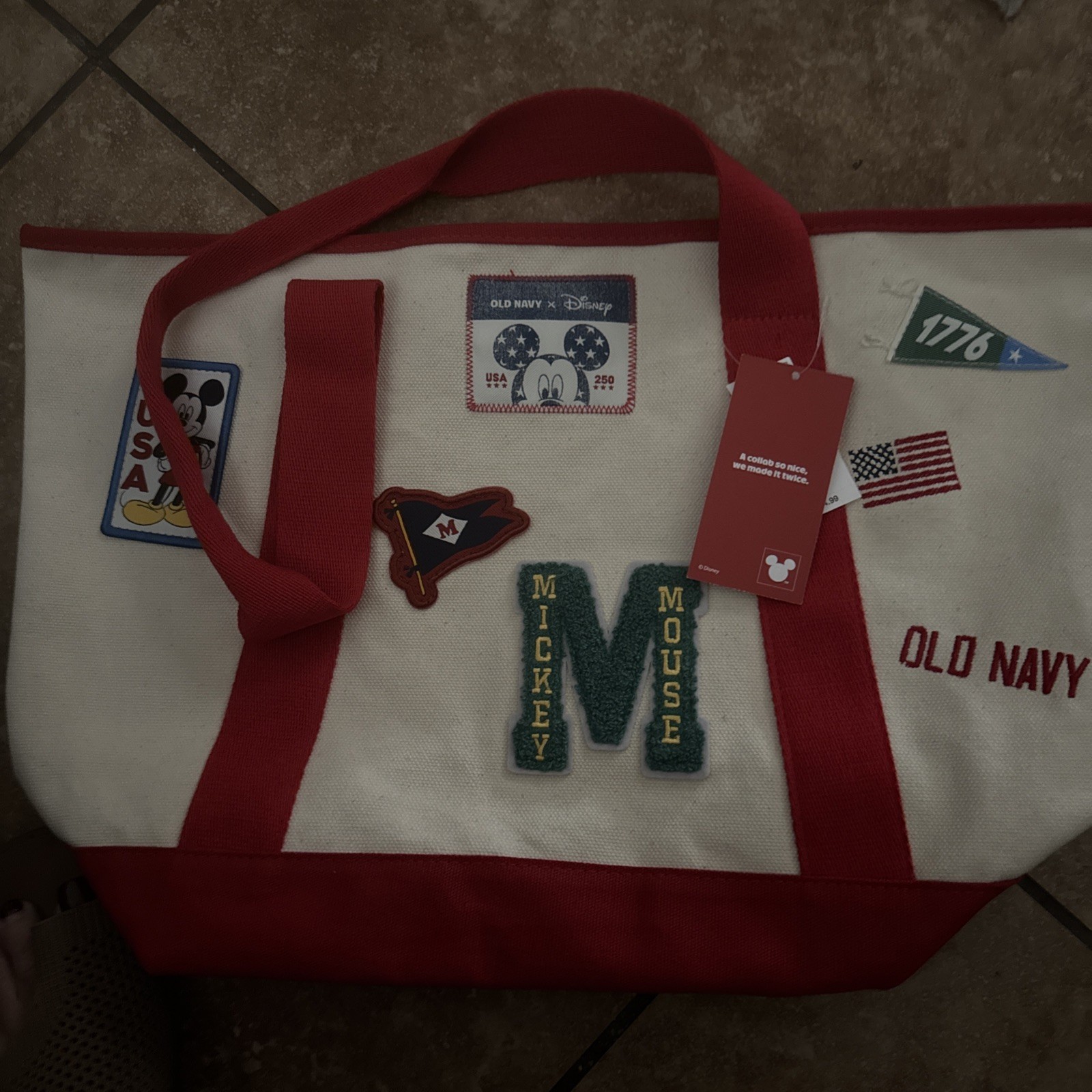 NWT Old Navy Disney Mickey Mouse mini Canvas Tote Bag Small Red/Beige