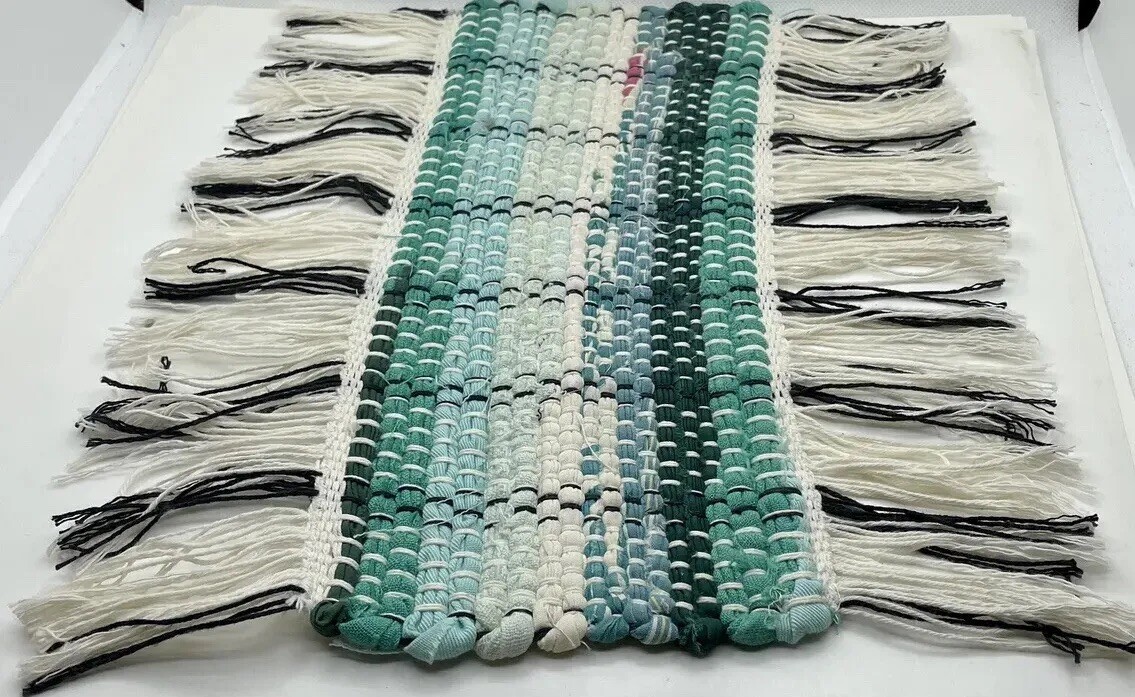 MEXICO Hand-Woven Miniature Cotton Jute Rag Rug/Doily 12.5×10.5”VINTAGE (4ENV)