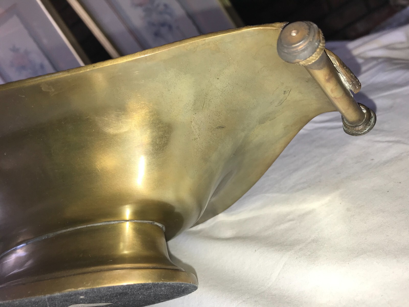 DECORATIVE CRAFTS Inc INDIA Solid BRASS Double Tab Handle DISH Bowl PLATTER 15″L