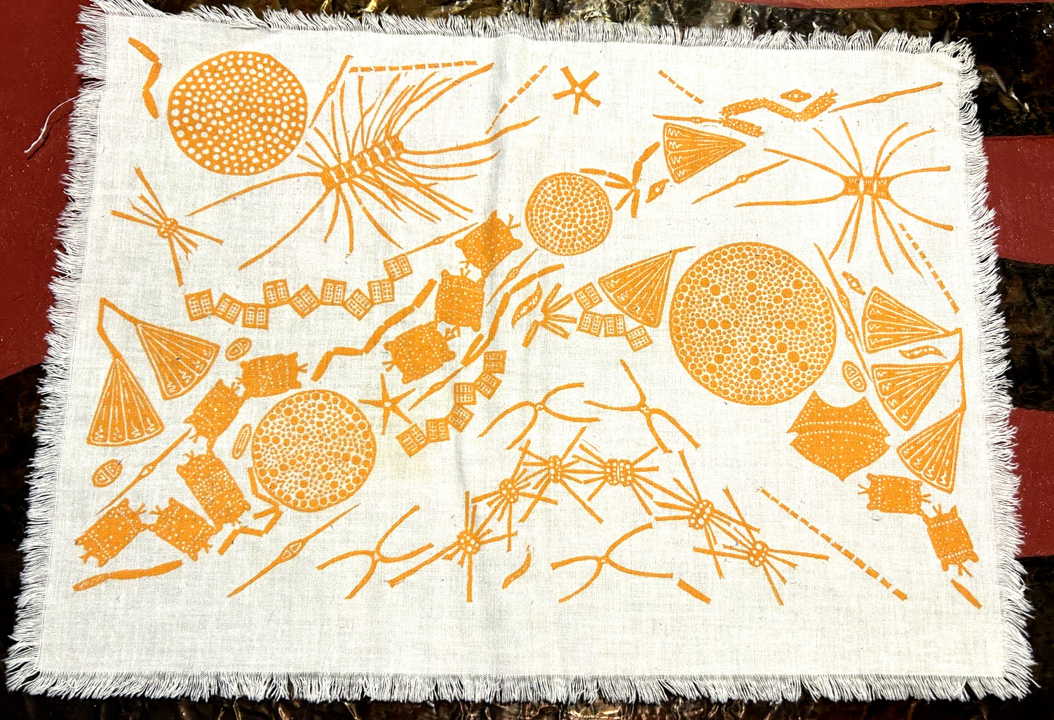 Antique Folly Cove Designers 13×18″ Orange 1940s/50s Placemat Cape Ann MA RARE!