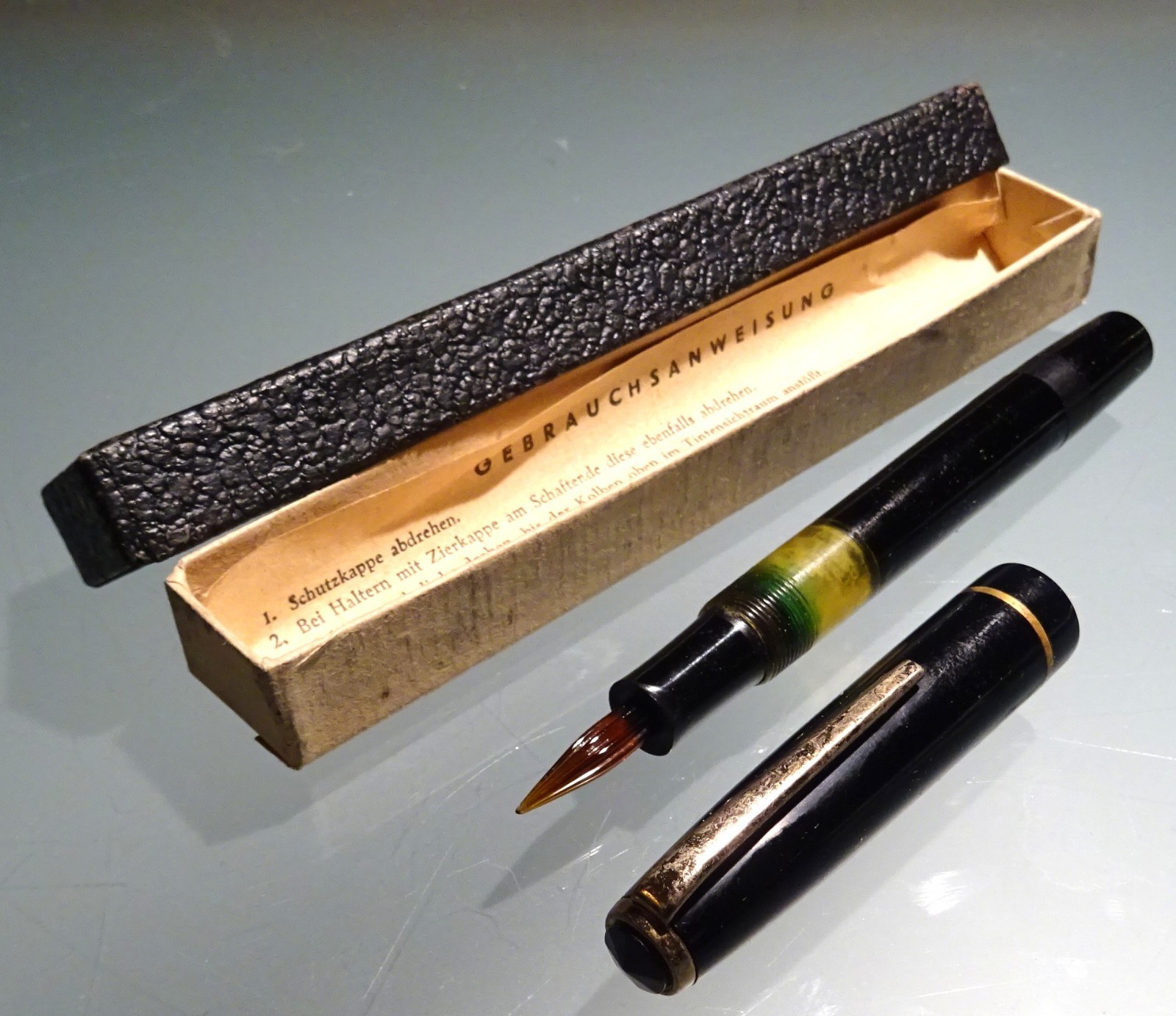 ancient piston fountain pen ink pen with glass nib, rare, used condition