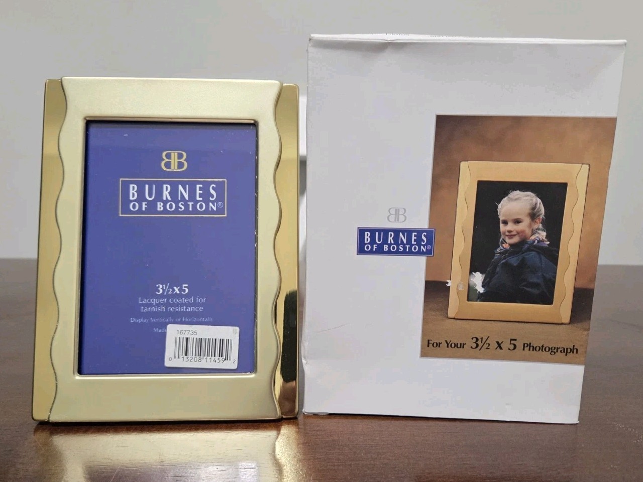 Vintage NEW Burnes Of Boston Picture Frame 3.5″ x 5″ Wavy Brass Lacquer Coat