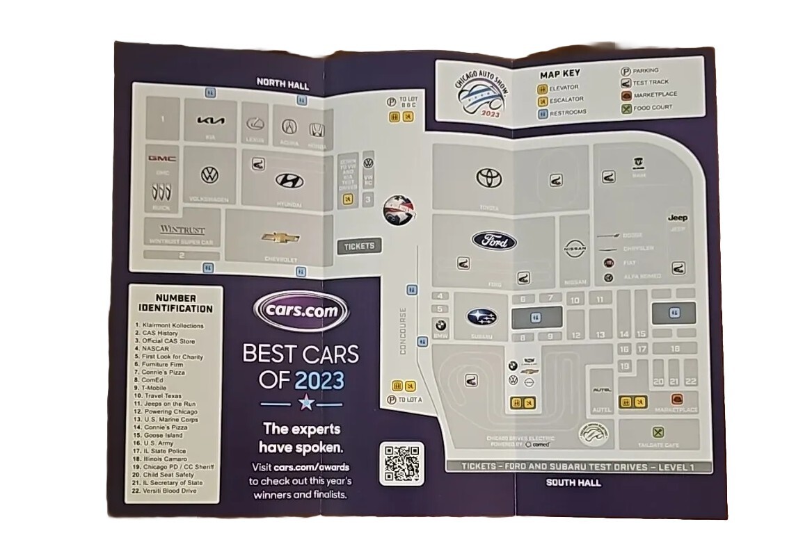 Chicago Auto Show Feb 11-20, 2023 McCormick Place #CAS2023 Show Floor Map 3 Fold