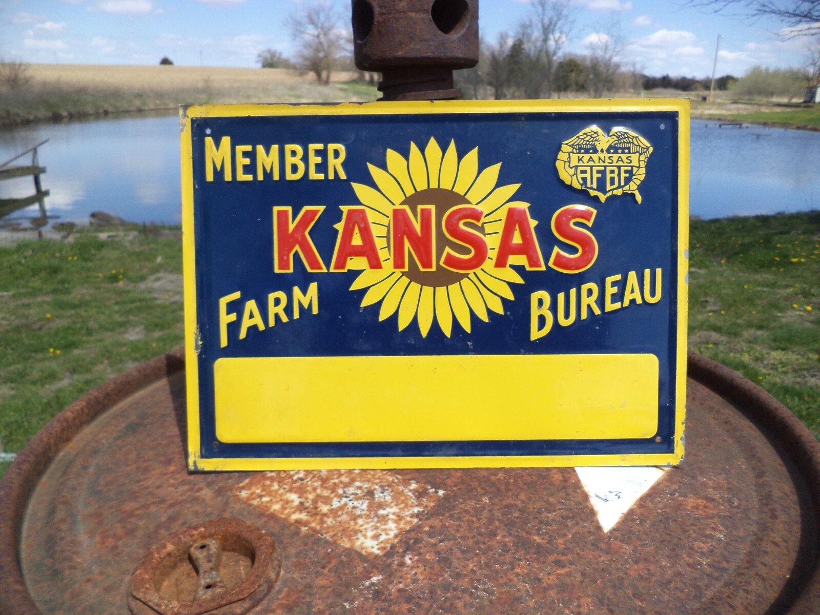 VINTAGE original 1950’s KANSAS FARM BUREAU MEMBER EMBOSSED SIGN