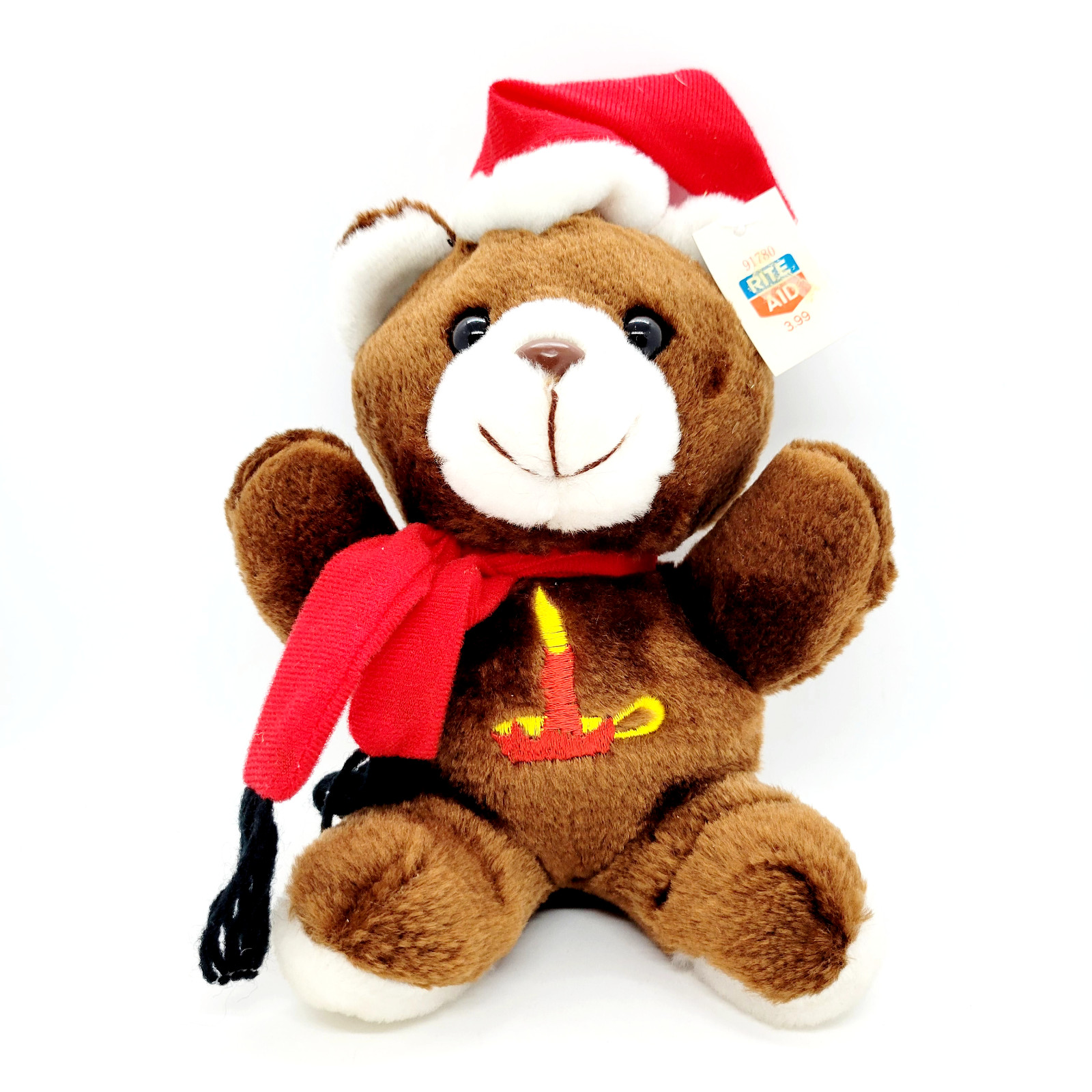 Vintage Happy-Mates 7″ Brown Christmas Teddy Bear With Candle on Belly